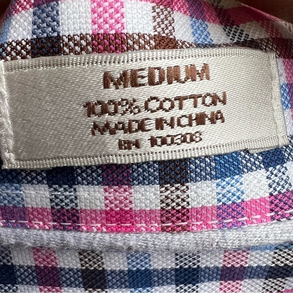 Peter Millar Men’s Pink Brown Blue Plaid Button Front Long Sleeve Shirt, Medium - Picture 6 of 9